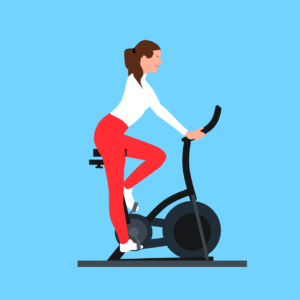 Woman on stationary bike